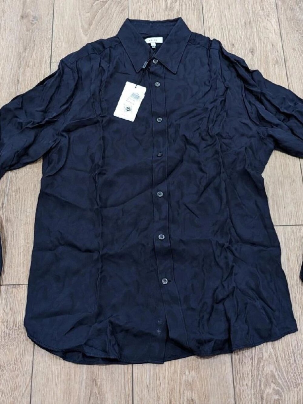 $160 Mens REISS "Jack" Patterned LS Button Up Shirt Navy Small